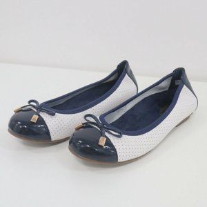 Vionic Ballet Flats Womens US5 Allora Perforated Leather Slip On White Navy Blue
